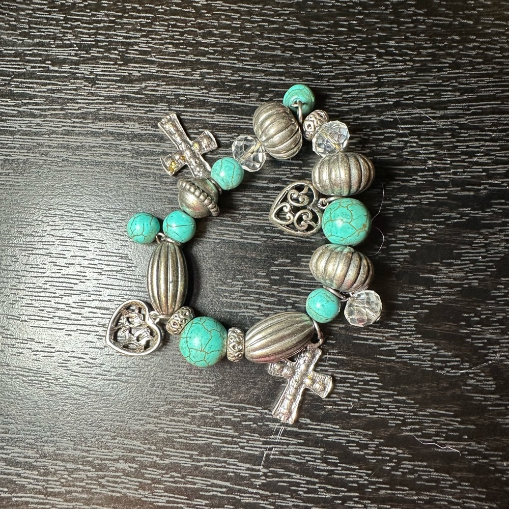 Turquoise and Silver Charm Bracelet